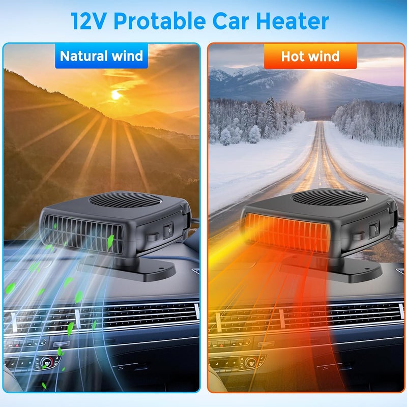Ouffun 200W Portable Car Heater, 12 Volt Heaters for Cars, Auto Vehicle Windshield Defogger Defroster,2 in 1 Fast Heating & Cooling, Auto Ceramic Heaters Fan 360 Degree Rotary Defroster Defogger - Image 2